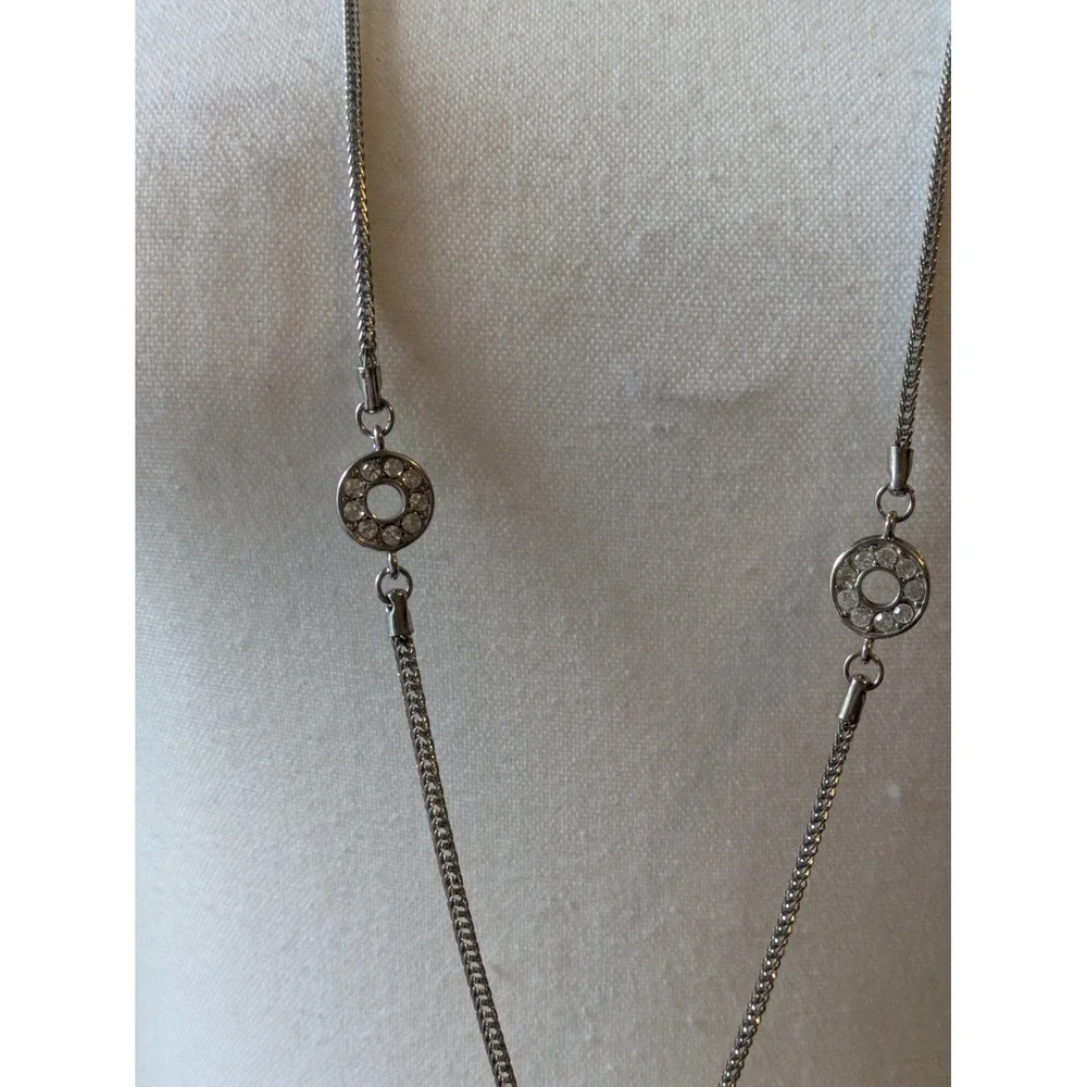 Rhinestone Station Necklace In Silver Tone Long 34